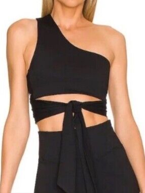 Le Ore One Shoulder Black  Small Crop Top